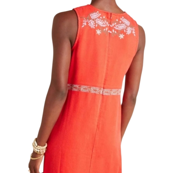 Anthropologie Aiko Embroidered Shift Dress Red Rouge Sleeveless Linen Plus 26 - Picture 3 of 14